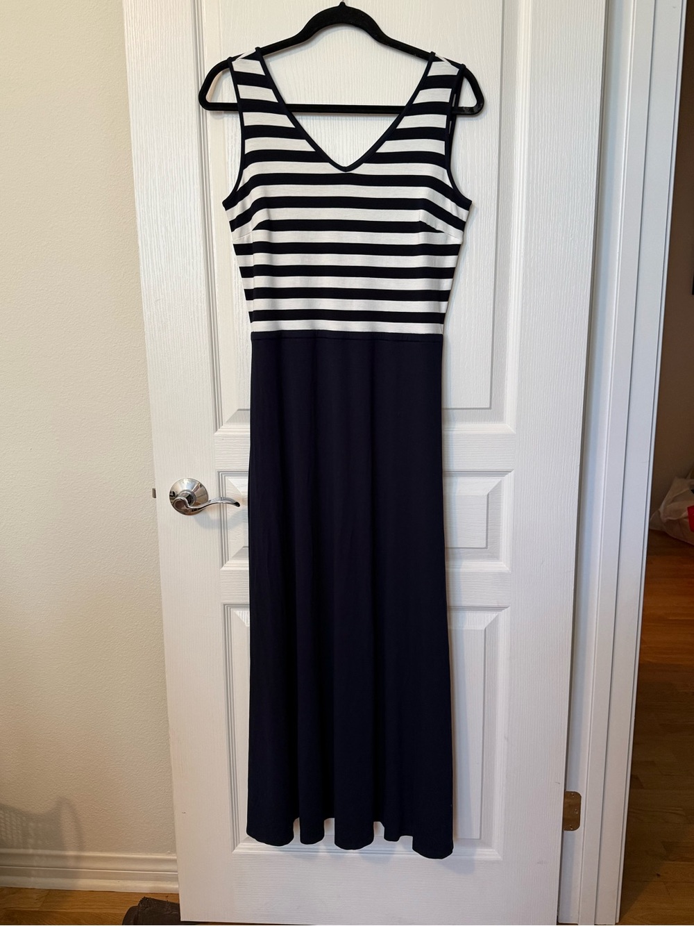 Talbots Navy and White Striped V-Neck Maxi Dress Church Dress Teacher Dress